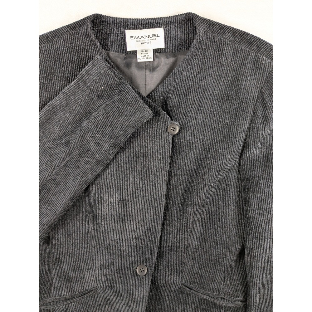 Vintage Emanuel Ungaro Petite Gray Corduroy Blazer Jacket Classic Women's Size 8